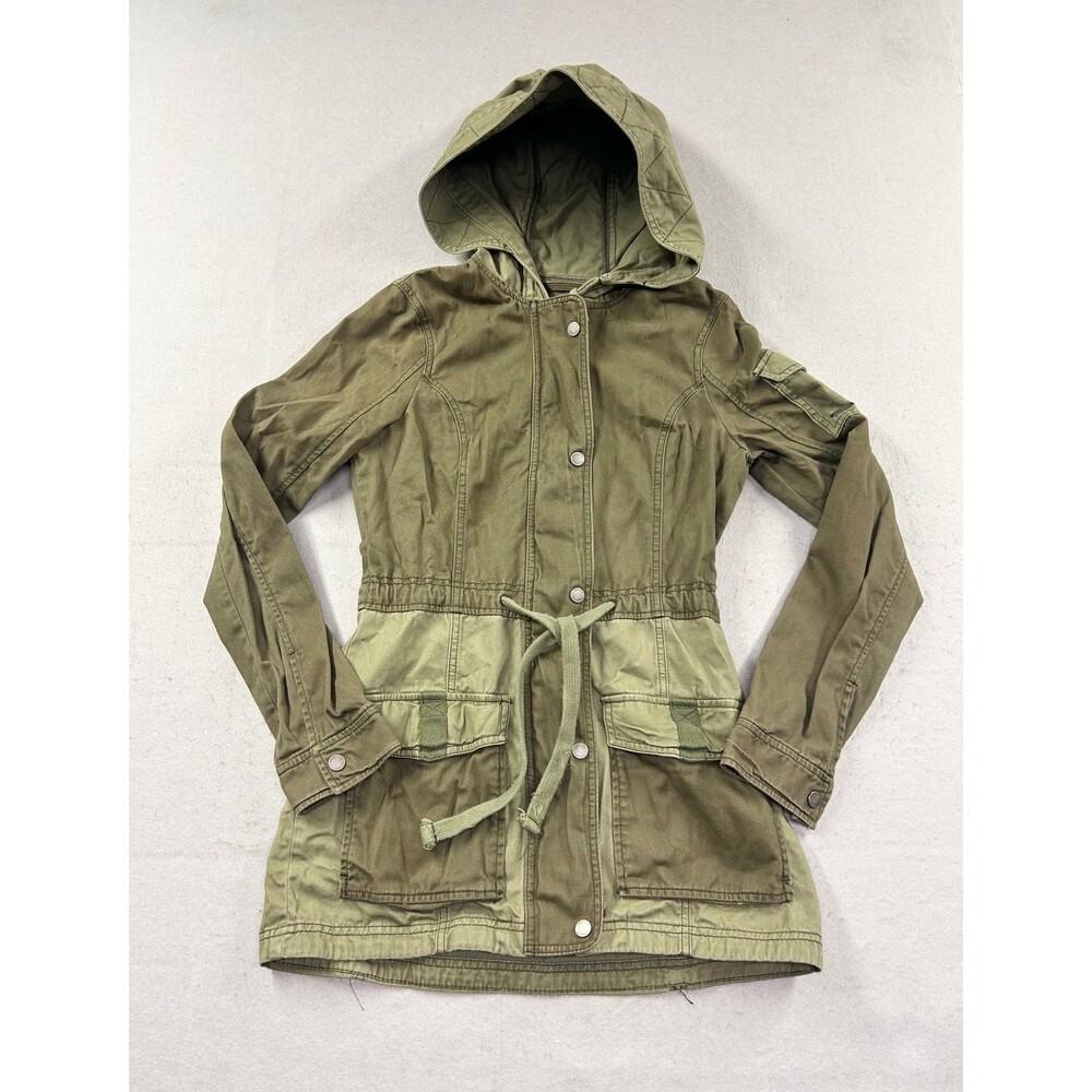 Hollister Parka Jacket Womens Military Army Green Cotton Hooded Pockets Zip Y2K
